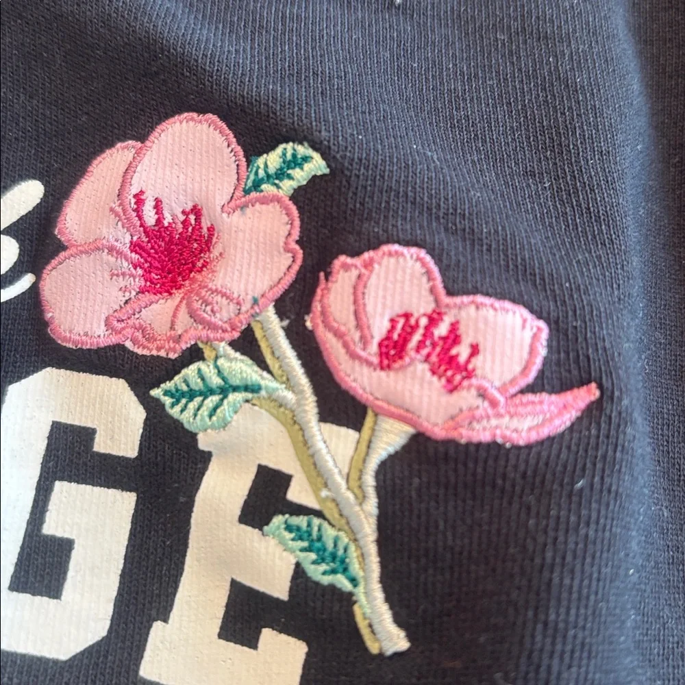 New York College Black Hoodie Sweater with Floral Accent